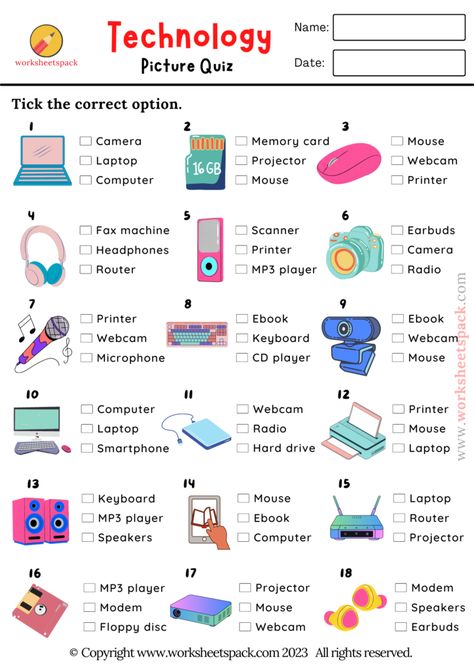 Technology Worksheets For Kids, Technology Activities For Kids, Technology Worksheets, Technology Vocabulary, English Poster, Vocabulary Test, Quiz For Kids, Quizzes For Kids, Free Quizzes