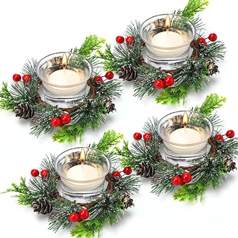 Amazon.com: 12 Piece Christmas Votive Candle Holder Set Including 4 Pieces Christmas Berry Candle Ring,4 Pieces Decorative Glass Tealight Candle Holder,4 Pieces White Votive Candles for Wedding Birthday Holiday : Home & Kitchen Christmas Candle Rings, Candles For Wedding, Christmas Votives, Berry Candle, Candle Wreath, Glass Tealight Candle Holders, Party Table Centerpieces, Christmas Candle Decorations, Candle Ring