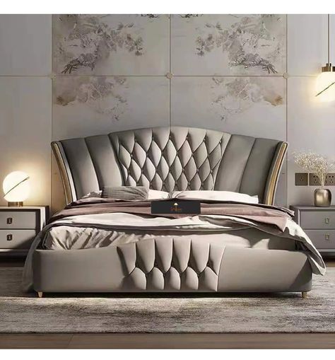 King Size Bed Designs, Bed Design Modern Luxury, Beautiful Bed Designs, Letto King Size, Bed Back Design, Couple Bed, Double Bed Designs, Leather Bed Frame, Wedding Bed