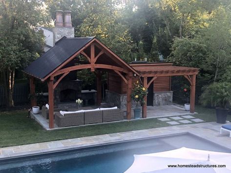 Pergola Shed, Timber Frame Pavilion, Deck Pergola, Pergola Ideas, Building A Pergola, Wood Pergola, Backyard Pavilion, Wooden Pergola, Backyard Pergola