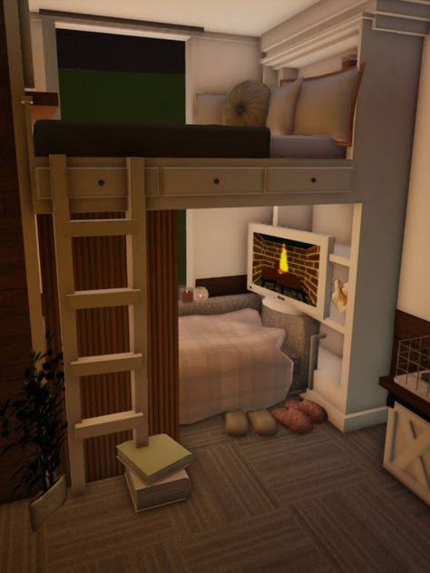 Cozy Aesthetic Bloxburg House, Small Bloxburg House Interior, Welcome To Bloxburg Kitchen Ideas, Bloxburg Cozy Room Ideas, 2 Person Bedroom Bloxburg, Bloxburg Aesthetic Room Ideas, Aesthetic House Ideas Bloxburg, Bloxburg Room Ideas Bunk Bed, Bloxburg House Ideas Bedroom Small