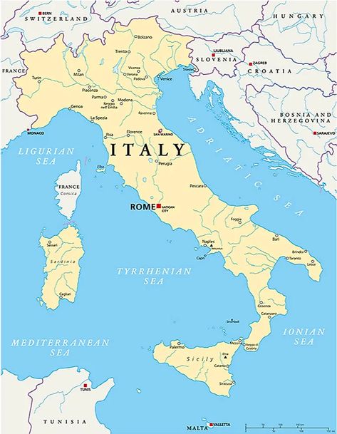 Sardinia - WorldAtlas Map Of Italy Cities, Italy Geography, Italy Sea, Sea Map, Map Of Italy, Rome City, Palermo Sicily, Italy Map, National Symbols