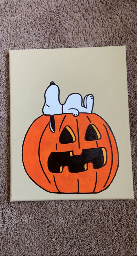 ArtbyCurlyAriel - Etsy Halloween Painting Inspo Easy, Snoopy Halloween Paintings On Canvas, Charlie Brown Halloween Painting, Snoopy On Pumpkin, What To Draw For Halloween, Spookie Paintings, Fall Painting Inspo Easy, Things To Paint On Canvas Halloween, Easy Snoopy Paintings