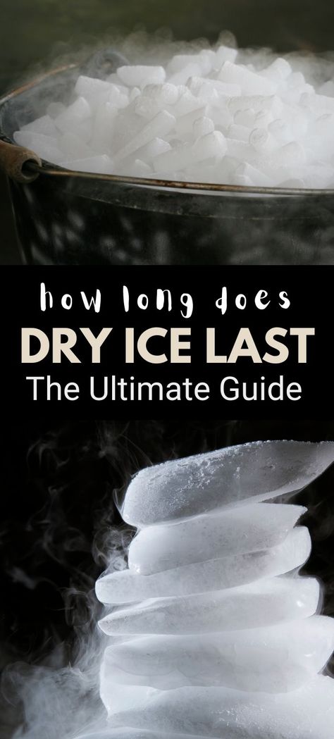 A Pinterest pin showing dry ice with simple text explaining how long it lasts. The image is helpful for anyone needing tips on storing and using dry ice for parties, camping, or experiments. #DryIce #HowTo #PartyTips Dry Ice Recipes, Cauldron With Dry Ice, Using Dry Ice For Halloween, Dry Ice Party Ideas, Dry Ice Party Decor, How To Use Dry Ice, How To Use Dry Ice For Halloween, Dry Ice Decorations, Dry Ice Halloween Decoration