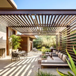 Apartment Design Elevating The Intrinsic Detailing | The Design Code - The Architects Diary Exterior Pergola, Wall Mounted Pergola, Patio Remodel, Outdoor Living Space Design, Garage Exterior, Contemporary Patio, Modern Pergola, Wood Pergola, Pergola Design