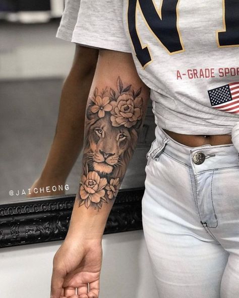 Animal Tattoos For Women, Mandala Hand Tattoos, Lioness Tattoo, Girl Arm Tattoos, Leo Tattoos, Tattoos For Women Half Sleeve, Irezumi Tattoos, Forearm Tattoo Women, Full Sleeve Tattoos