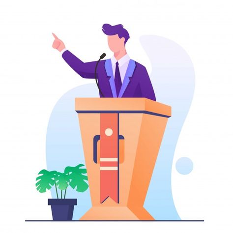 Speech man on podium illustration | Premium Vector #Freepik #vector #man #hands #meeting #person Speaking Illustration, Public Speaking Aesthetic, Podium Illustration, Demonstration Speech, Business Symbols, Public Speech, Technology Theme, Protest Posters, Cartoon Clip