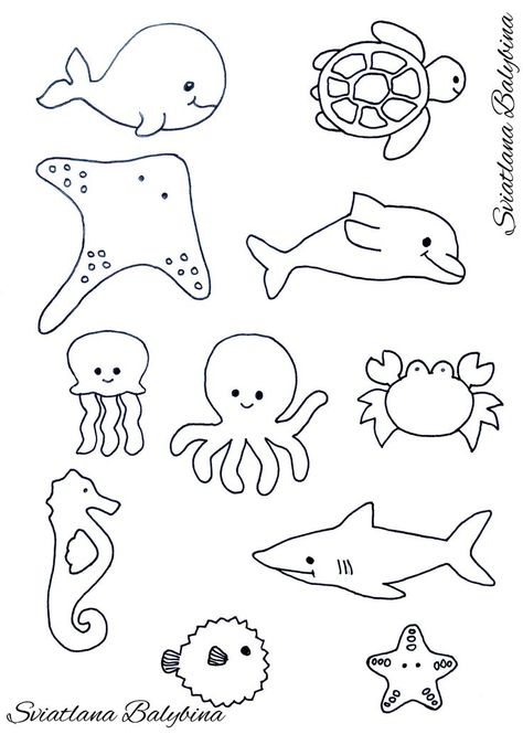 Outline Of Sea Animals, Sea Animals Template, Sea Animal Outline, Sea Animals Worksheets For Kids, Sea Animals Crafts For Kids, Felt Ocean Animals, Outline Animals, Ocean Template, Sea Animal Crafts