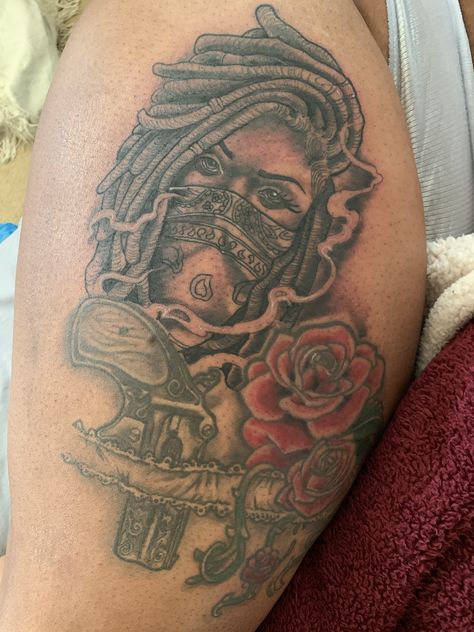 Locs Tattoo Ink Black Women, Woman With Locs Tattoo, Loc Tattoos, Loc Tattoos For Women, Dreadlock Tattoo, Locs Tattoo, Dreads Tattoo, Crown Tattoos For Women, Women With Dreadlocks