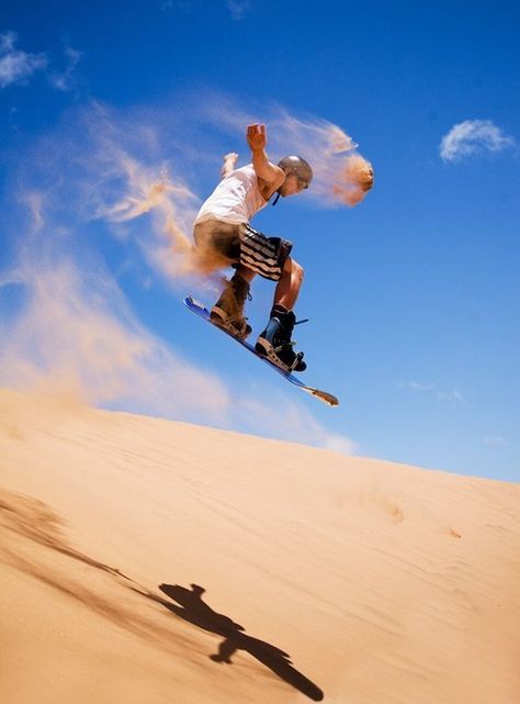 Sandboarding.The most frequently visited sandboarding destinations in the world tend to be located in or around deserts and beaches, but there are plenty of other locations. Check out http://dsc.discovery.com/adventure/the-worlds-best-sandboarding-spots. Action Reference, Sand Boarding, Extreme Adventure, Sand Surfing, Live Big, Weekend Activities, Adrenaline Rush, Adventure Bucket List, Men's Fitness