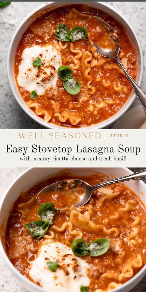 Easy Stovetop Lasagna Soup Lasagna Soup Without Meat, Cooking Classy Lasagna Soup, Lazy Day Lasagna Soup, Lasagna Soup No Meat, Lasagna Soup Pasta Sauce, Lasagna Soup Bowtie Pasta, Lasagna Soup Turkey, Lasagna Soup Beef Broth, Lasagna Soup Macy Blackwell