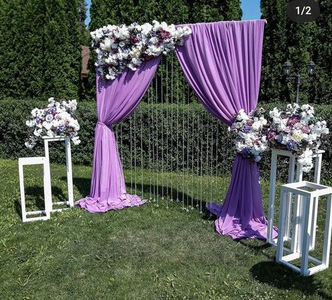 India Wedding Decorations, Weeding Themes, Curtain Backdrop Wedding, Wedding Lilac, Lilac Decor, Engagement Themes, Fall Wedding Arches, Wedding Planning List, Purple Wedding Decorations