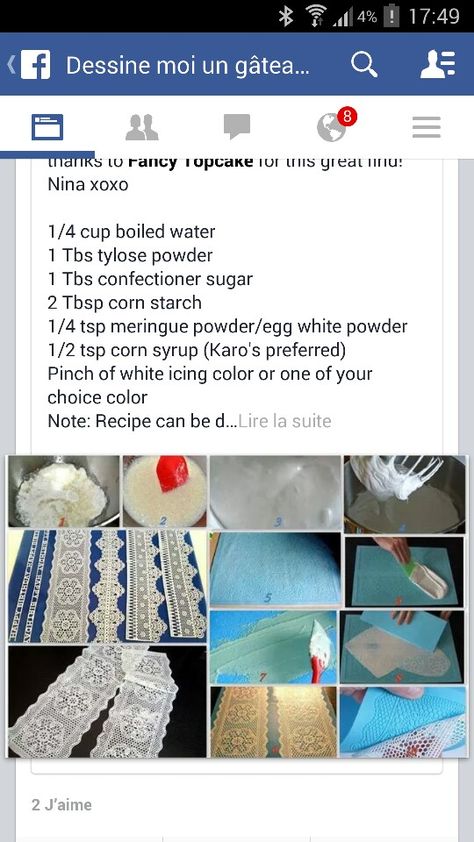 Sugarveil recipe 1/2 Sugar Lace Recipe, Edible Sugar Lace Recipe, Cake Icing Techniques, Fondant Lace, Birthday Cake Roses, Fondant Cake Tutorial, Flower Cake Design, 3d Jelly Cake, Lace Cake