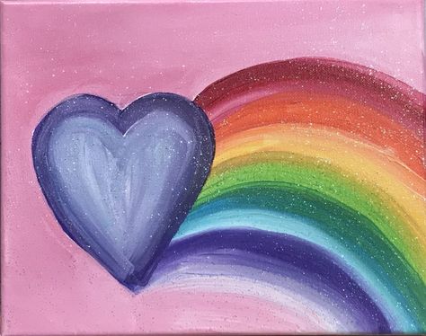 Simple Rainbow Painting, Diy Rainbow Painting, Painting Rainbows On Canvas, Sip And Paint Ideas For Kids, Easy Rainbow Painting, Rainbow Painting For Kids, Painting Ideas Rainbow, Rainbow Drawing For Kids, Kids Painting Ideas On Canvas