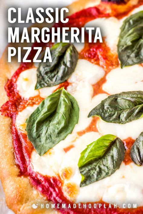 Classic Margherita Pizza! Delicious classic-crust pizza topped with crushed tomatoes, garlic, mozzarella, and basil. So simple to make and absolutely delicious! | #ad #Pillsbury @Pillsbury HomemadeHooplah.com Margherita Pizza Recipe, Pizza Vegetariana, Resep Pizza, Margarita Pizza, Classic Pizza, Pizza Margherita, Low Fodmap Recipes, Margherita Pizza, Fodmap Recipes