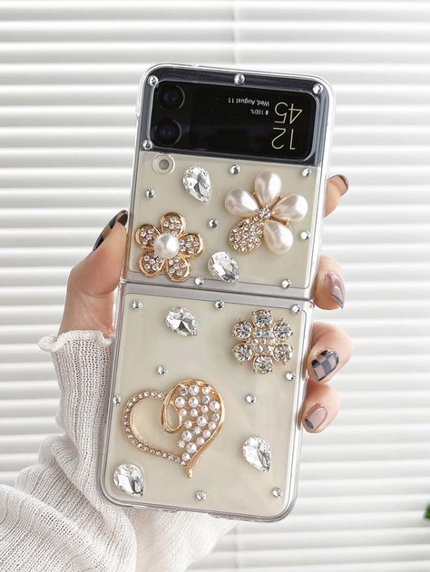 Clear  Collar  TPU Floral Phone Cases Embellished   Cell Phones & Accessories Razor Phone, Capas Samsung, Plants Diy, Flip Phone Case, Glitter Phone Cases, Floral Phone Case, Flip Phones, Stylish Phone Case, Galaxy Z Flip