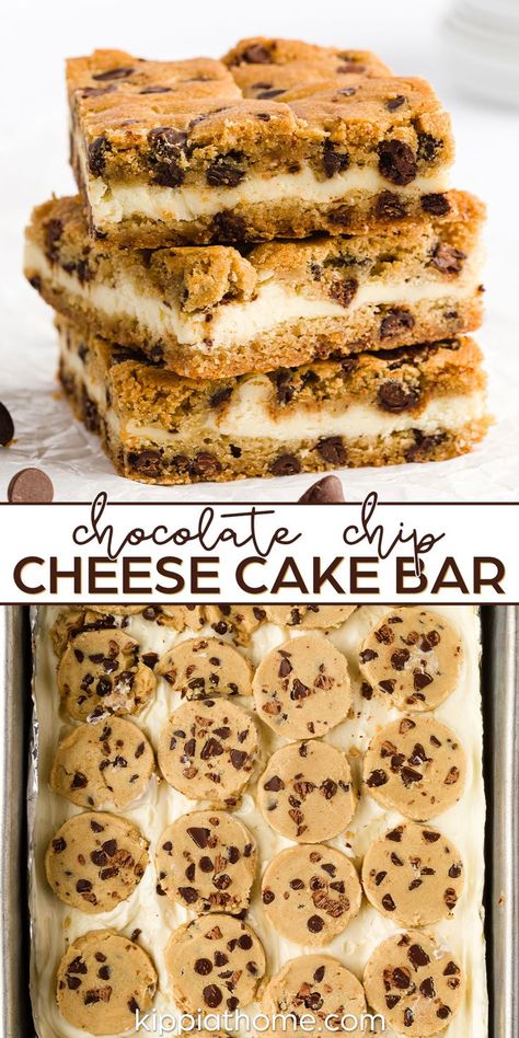 Cookie Dough Crust, Chocolate Chip Cheesecake Bars, Fluffy Cheesecake, Cookie Dough Bars, Chocolate Chip Cheesecake, Summer Baking, Dessert Bar Recipe, Bar Cookies, Cookie Bar Recipes