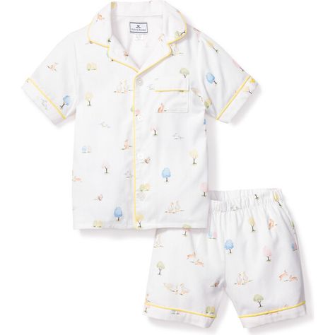 Pajama Set, Easter Garden - Petite Plume Sleepwear | Maisonette Luxury Sleepwear, Easter Garden, Satin Short, Gardening Shirts, Garden Print, Matching Shorts, Contrast Piping, Easter Kids, Short Pajama Set