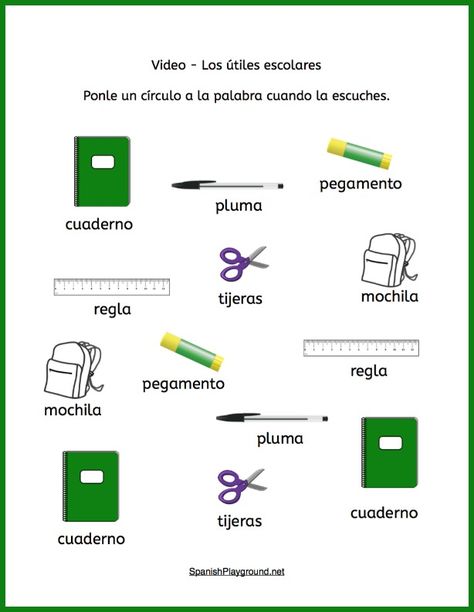 School Supplies in Spanish Listening Activities - Spanish Playground School Supplies In Spanish, School Supply Shopping, Classroom Vocabulary, Listening Activities, Spanish Conversation, Spanish Videos, Spanish Worksheets, Listening Comprehension, School Supplies Shopping