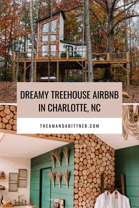 The best Airbnb in Charlotte, North Carolina is the unique, rustic Carolina Treehouse. With beautiful treehouse decor and a scenic lakeside setting, this Airbnb is perfect for a weekend in Charlotte. Check out this post with all of the amenities and things to do at this Charlotte treehouse Airbnb. Tree House Air Bnb, Treehouse Airbnb Ideas, Unique Air Bnb Ideas, Cabin Airbnb Decor, Hobbit Airbnb, Airbnb Cabin Ideas, Best Airbnb Decor, Treehouse Library, Unique Airbnb Ideas