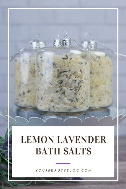 How to make an easy lemon lavender bath salts recipe with essential oils. These use aromatherapy to promote calming and stress relief and other benefits. They are easy to make with Epsom salt, sea salt, essential oils, lavender, and dried citrus peels. This makes a great Christmas DIY gift with cute container ideas with tiny mason jar ornaments for containers. Give the gift of homemade relaxing detox herbal bath salts for Christmas. #bathsalts #diy #gift #lemon #lavender Bath Salts Diy Recipes, Bath Soak Recipe, Dried Citrus, Herbal Bath Salts, Essential Oils Lavender, Bath Salts Recipe, Bath Salts Diy, Lavender Bath Salts, Bath Recipes