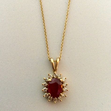 New With Tag Effy 14k Gold Necklace With Oval Ruby And Diamond Pendant. Purchased From An Estate Sale. The Oval Ruby Measures 8x6 (~1.5 Carats) Aa Grade Surrounded By 14 Diamonds. Total Length Of Necklace Is 15.5” Ruby And Diamond Pendant, Gold Necklace With Red Stone, Gold And Ruby Jewelry, Simple Ruby Necklace Designs, Ruby Pendant Design, Ruby And Gold Jewelry, Ruby Jewelry Necklaces Gold, Red Jewelry Necklace, Ruby Locket