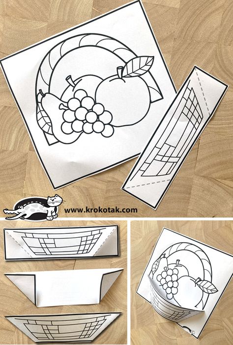 krokotak | Fruit Bowl Paper Craft Food Free Printable, Farmers Market Crafts For Kids, Fruits Arts And Crafts For Kids, Vegetable Art And Craft, Fruits And Vegetables Craft, Fruit Basket Craft, Fruits Activity, Fruits Craft, Shavuot Crafts