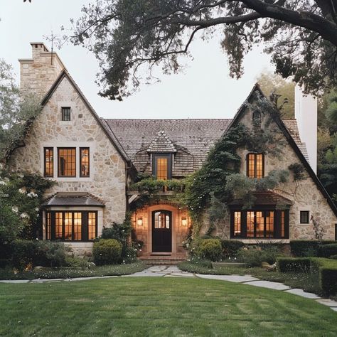 French Style Home Exterior Small, Cottage Inspired Home Exterior, Old And Modern House, Stone English Cottage, Tuscan Style Home Exterior, Southern Brick House Exterior, Stone Cottage Homes Exterior, Tuscan Cottage Exterior, Old World Home Exterior