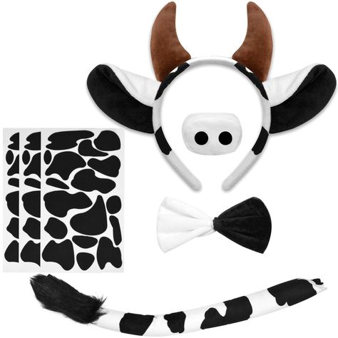 PRICES MAY VARY. 【Funny Cow Costume Set】The cow costume for women adults and kids includes a cow ears headband, a nose, a bow tie and a tail, 3 sheets of adhesive felt circles felt pads. A cute spotted cow costume will make you more attractive and stand out in the party. The cow costume accessories set is the perfect combination set for cow costume cosplay dress up. 【Super Value Cow Accessories】You can use these Halloween DIY props costume patches and cow ears headband kits to create a vivid ani Diy Cow Costume For Women, Diy Farm Animal Costumes, Cow Costume Diy, Farm Animals Halloween Costumes, Cow Costume Women's, Easy Cow Costume, Kids Cow Costume, Toddler Cow Costume, Cow Ears Headband