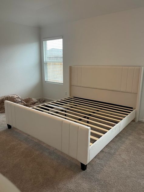 Amazon.com: AMERLIFE King Size Bed Frame, Velvet Upholstered Platform Bed with Vertical Channel Tufted Headboard & Footboard/Wingback, Mattress Foundation with Wood Slats, No Box Spring Needed, Cream : Home & Kitchen Cream Colored Bed, Bed Frame Velvet, Channel Tufted Headboard, Queen Size Bed Frame, Upholstery Bed, King Size Bed Frame, Queen Size Bed Frames, Mattress Foundation, Tufted Headboard