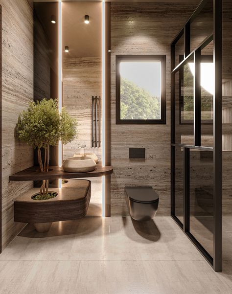 Private villa - Palm Hills New Cairo Bathrooms Luxury Modern, Bathroom Lounge, Latest Bathroom Designs, Luxe Bathroom, New Cairo, Villa Interior, Bathroom Design Layout, Bathroom Decor Luxury, Washroom Design