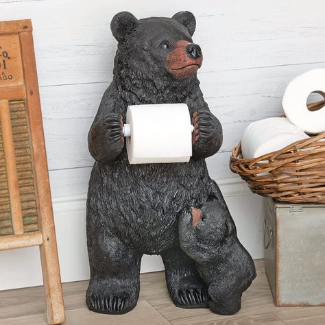 PRICES MAY VARY. 60 Day No Hassle Returns A Black Forest Decor Exclusive - Add an adorable woodland touch to your bath with this polyresin toilet paper holder featuring a helpful black bear and her cub. A Black Forest Decor ExclusiveRealistic Detail13.25"W x 14"D x 24"HPolyresin ConstructionAdds Woodland Charm to Your Bath Rustic Free Standing Toilet Paper Holder, Toilet Paper Holder Stand Black, Bear Toilet Paper Holder, Bear Bathroom Decor, Rustic Towel Bar, Loo Roll Holders, Black Bear Decor, Free Standing Toilet Paper Holder, Bathroom Tissue Holder