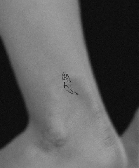 Little line art hot pepper tattoo on ankle. تتوی لاین فلفل تند روی مچ پا Hot Pepper Tattoo, Pepper Tattoo, Hot Pepper, Stuffed Hot Peppers, Stuffed Peppers, Tattoos