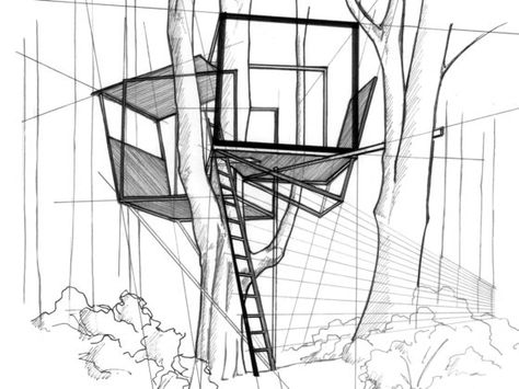 The Treehouse at Yale by Griffin Collier, via Kickstarter. Tree House Sketch Architecture, Tree House Architecture Concept, Treehouse Architecture Drawing, Modern Tree House Architecture, Tree Concept Architecture, Tree House Sketch, Treehouse Design Architecture, Treehouse Architecture, Tree House Drawing