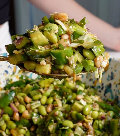 Miso edamame dense bean salad Edamame Bean Salad, Dense Bean Salad Violet Witchel, Dense Bean Salad Recipes, Dense Bean Salad, Green Chicken Salad, Dense Salad, Violet Witchel, Bean Salads, Magical Fruit