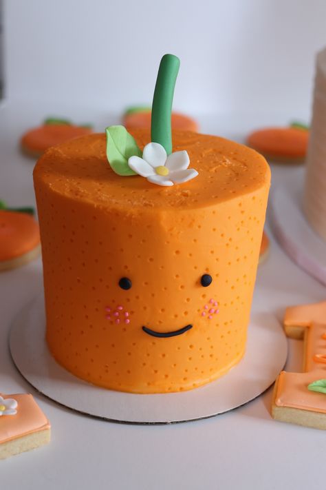 Cutie Orange 1st Birthday, Clementine Birthday Cake, Orange Theme Birthday Cake, Orange Shaped Cake, Little Cutie First Birthday Party, Orange 1st Birthday Party, Clementine Birthday Party, Cutie Themed Birthday Party, Little Cutie Cupcakes