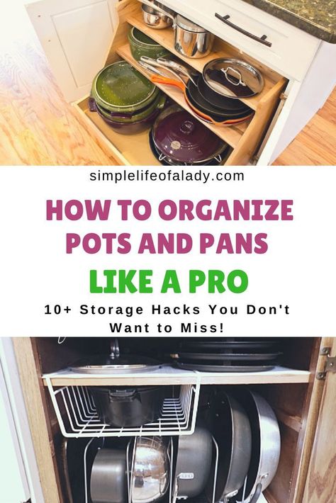 organize pots and pans | kitchen organization Pot And Pan Organization Small Spaces, Oc Organizer, Organize Pots And Pans, Pan Storage Diy, Pot And Pans Organization, Organize Kitchen, Pan Storage, Decluttering Inspiration, Pan Organization