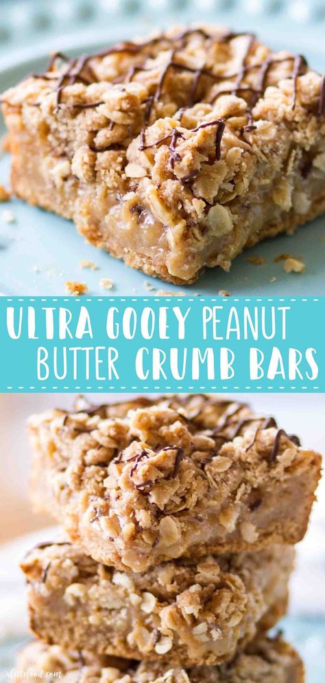 These homemade Gooey Peanut Butter Crumb Bars are a peanut butter lovers dream! These peanut butter bars begin with a honey graham cracker crust, have a creamy (and gooey) peanut butter filling (with sweetened condensed milk), and are topped with an oatmeal crumb topping! This simple gooey peanut butter crumb bars recipe makes a perfect dessert, after school snack, and when drizzled with chocolate, the best midnight snack. #peanutbutter #chocolate #recipe #bars #dessert Condensed Milk Peanut Butter Cookies, Peanut Butter Graham Cracker Crust, Oatmeal With Sweetened Condensed Milk, Squares With Sweetened Condensed Milk, Graham Cracker Sweetened Condensed Milk, Peanut Butter Crumb Cake, Graham Crumb Desserts, Peanut Butter Sweetened Condensed Milk, Gooey Oatmeal Bars