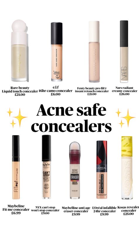 Acne safe concealers #acnesafe #skincare #makeup Makeup Shuffles, Acne Safe Makeup, Safe Makeup, Acne Makeup, Simple Makeup Tips, Makeup Face Charts, Brown Skin Makeup, Makeup Help, Makeup Makeover