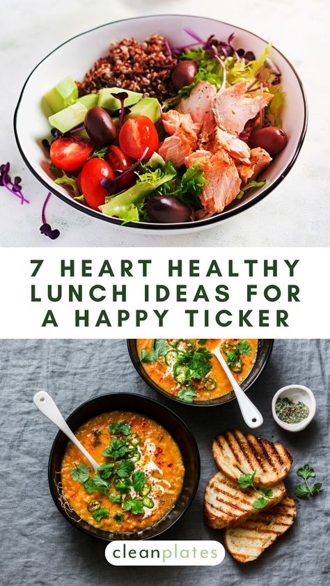 7 Heart Healthy Lunch Ideas For a Happy Ticker Heart Healthy Snacks For Men, Heart Healthy Bowls, Heart Healthy Lunch Ideas For Work, Lunch Ideas For High Cholesterol, Heart Healthy Work Lunches, Easy Low Cholesterol Lunches, Heart Health Lunch Ideas, Easy Heart Healthy Lunch Ideas, Healthy Meals For Heart Patients