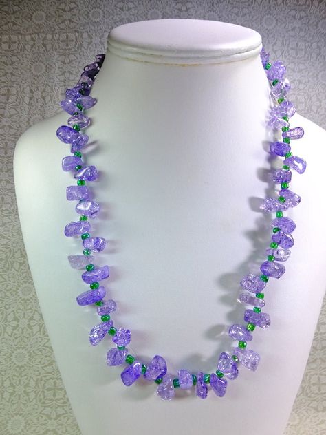 Lavender Purple Glass Chips and Green Glass Beads Necklace 21 | Etsy Glass Beads Necklace, Beading Jewelery, Lavender Green, Necklace Purple, Homemade Jewelry, Purple Lavender, Chip Beads, Seed Bead Necklace, Lavender Purple