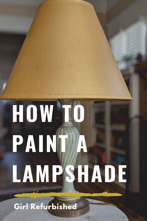 Upscale Lampshade Diy, Easy Lampshade Diy, Diy Gold Lampshade, Decorated Lampshades Diy, How To Paint A Lampshade Diy, Refurbish Lamp Shade, Boho Lamp Makeover, Diy Lamp Shade Paint, How To Paint A Lamp