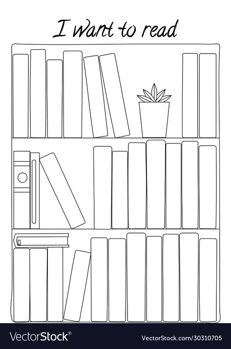 Printable with shelf and books Royalty Free Vector Image Bookshelf Printable, Bullet Journal Bookshelf, Bullet Journal Template, Books Vector, Exam Revision, Book Reading Journal, Habit Tracker Bullet Journal, Bullet Journal Mood, Reading Tracker