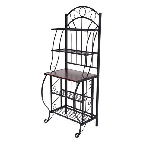 Boraam Industries Valencia Black Rectangular Bakers Rack Bookcase Kitchen, Baker's Rack, Slatted Shelves, Bakers Rack, Entryway Storage, Metal Rack, Steel Shelf, Wood Shelf, Kitchen Rack