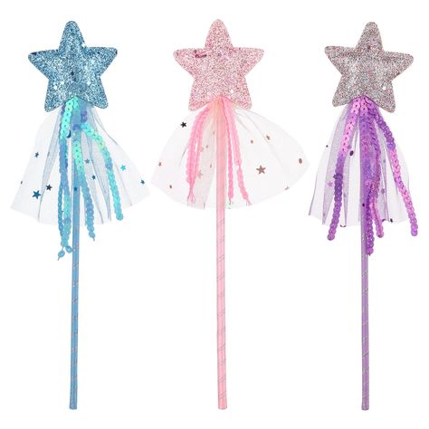 PRICES MAY VARY. 【Great Value Set】 You will receive 3 sparkling star wands in blue, pink and purple, so vibrant and beautiful that your family will love them easily. 【Glitter Design】 Our princess wand features a star design, sparkling sequins and soft ribbons, beautiful colors, to make your family look like a lovely princess. 【Quality Materials】 These fairy wands are made of high-quality textiles, safe and sturdy, easy to carry and store, won't fade or deform, and are durable. 【Size Details】 Eac Princess Aurora Dress, Fairy Stick, Princess Wands, Dress Up Party, Lovely Princess, Star Wand, Birthday Accessories, Light Blue Wedding, Fairy Wands