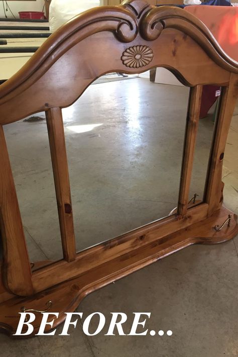 Redoing Mirror Frame Ideas, Diy Dresser Mirror Makeover, Vintage Dresser Mirror Repurposed, Repurpose Dresser Mirror Ideas, Dresser Mirror Repurposed Diy, Upcycle Mirror Frame Diy, Repurpose Mirror Ideas, Repurpose Dresser Mirror, Old Dresser Mirror Ideas Repurposed