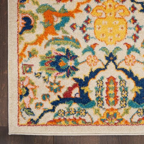 Bungalow Rose Whitingham Machine Woven / Power Loomed Performance Beige/Blue/Orange Rug & Reviews | Wayfair Nourison Rugs, Quatrefoil Pattern, Vibrant Rugs, Bohemian Colors, Artisan Rugs, Orange Area Rug, Ivory Rug, Orange Rugs, Rug Store