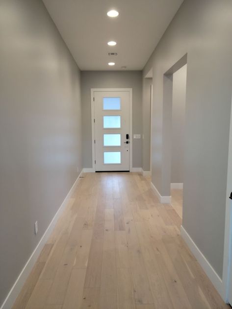 Hardwood Floors With Grey Walls, Grey Walls Wood Floor, Oak Engineered Hardwood Floors, Hallmark Floors, Natural Oak Flooring, Best Gray Paint, Light Oak Floors, Oak Engineered Hardwood, Bright Home