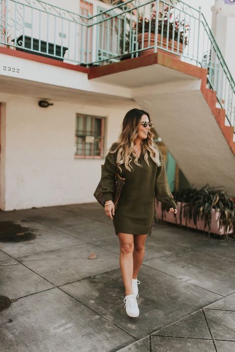 STAPLE PIECES THAT WILL CARRY YOU FROM WINTER INTO SPRING. PAIR SWEATER DRESSES AND TENNIS SHOES ON THOSE WARMER DAYS. Sweater Dress Tennis Shoes, Dresses And Tennis Shoes, Feminine Summer Outfits, Winter Into Spring, Christmas Styles, Tennis Shoes Outfit, Spring Forest, Summer Outfits For Moms, Mom Fashion