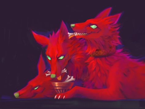 Cerberus Hades Game, Cerberus Aesthetic, Hades Fanart, Hades Game, Mythical Creatures Fantasy, Wolf Stuff, Fantasy Animals, Canine Art, Animals Art